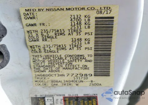 2017 Nissan Frontier S z USA, uszkodzony, nr VIN 1N6BD0CT3HN772989